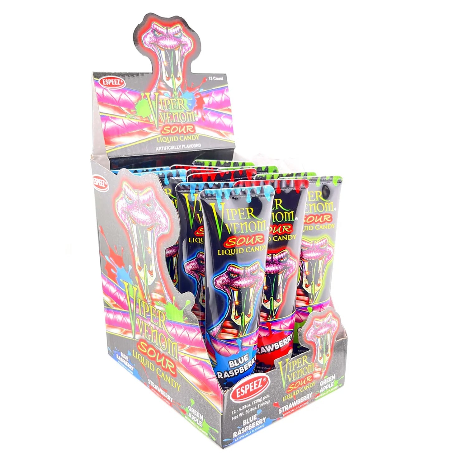 Espeez Viper Venom Sour Liquid Candy - 12 Count Box | Extreme Sour Candy for Parties, Halloween Treats & Prank Gifts