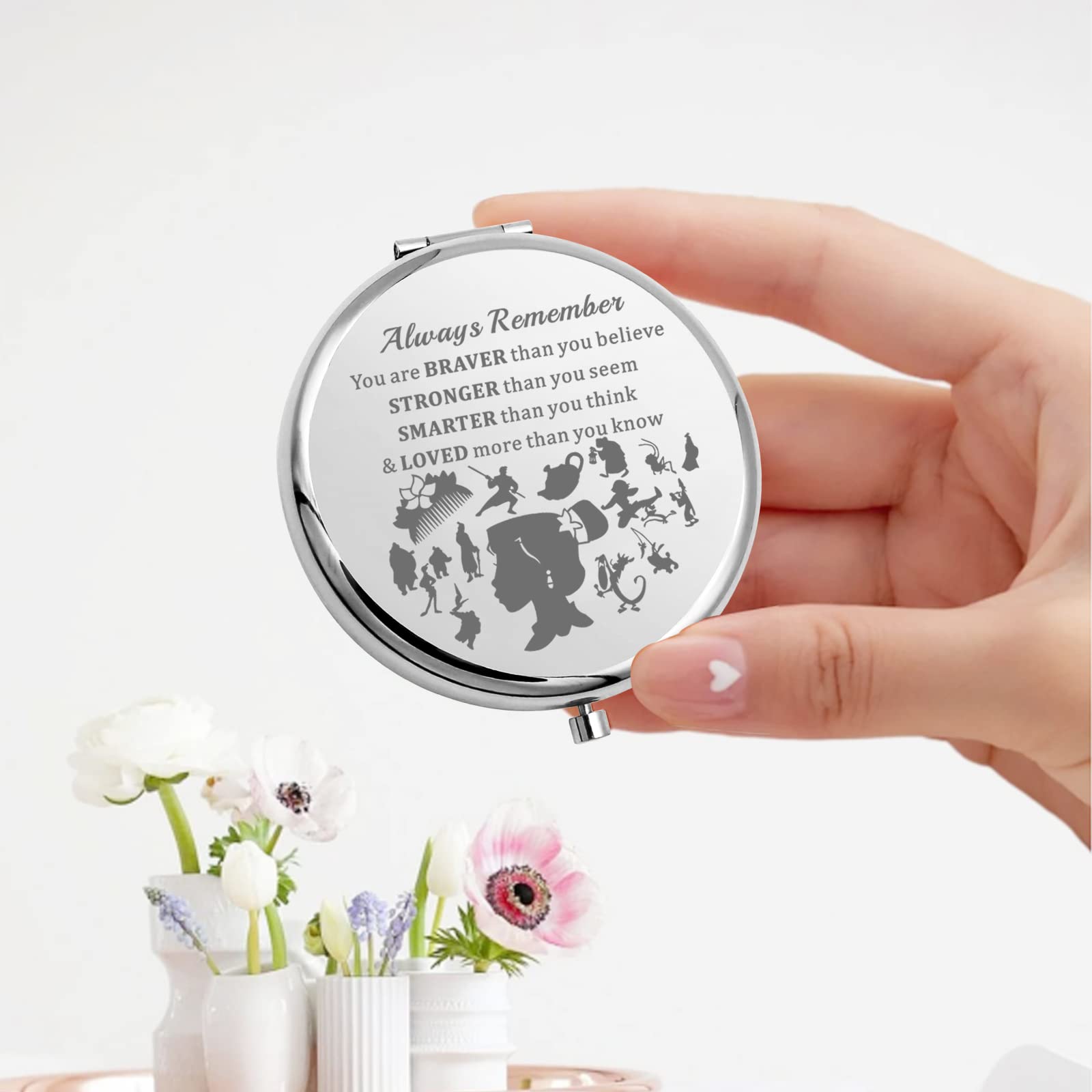 KEYCHIN Heronine Princess & Dragon Themed Pocket Mirror - Inspirational Compact Makeup Mirror with 'You Are Braver Stronger Smarter' Quote | Perfect Gift for Fantasy Fans, Cosplay Lovers & Daily Makeup Touch-Ups (MLAN Mirror-S)
