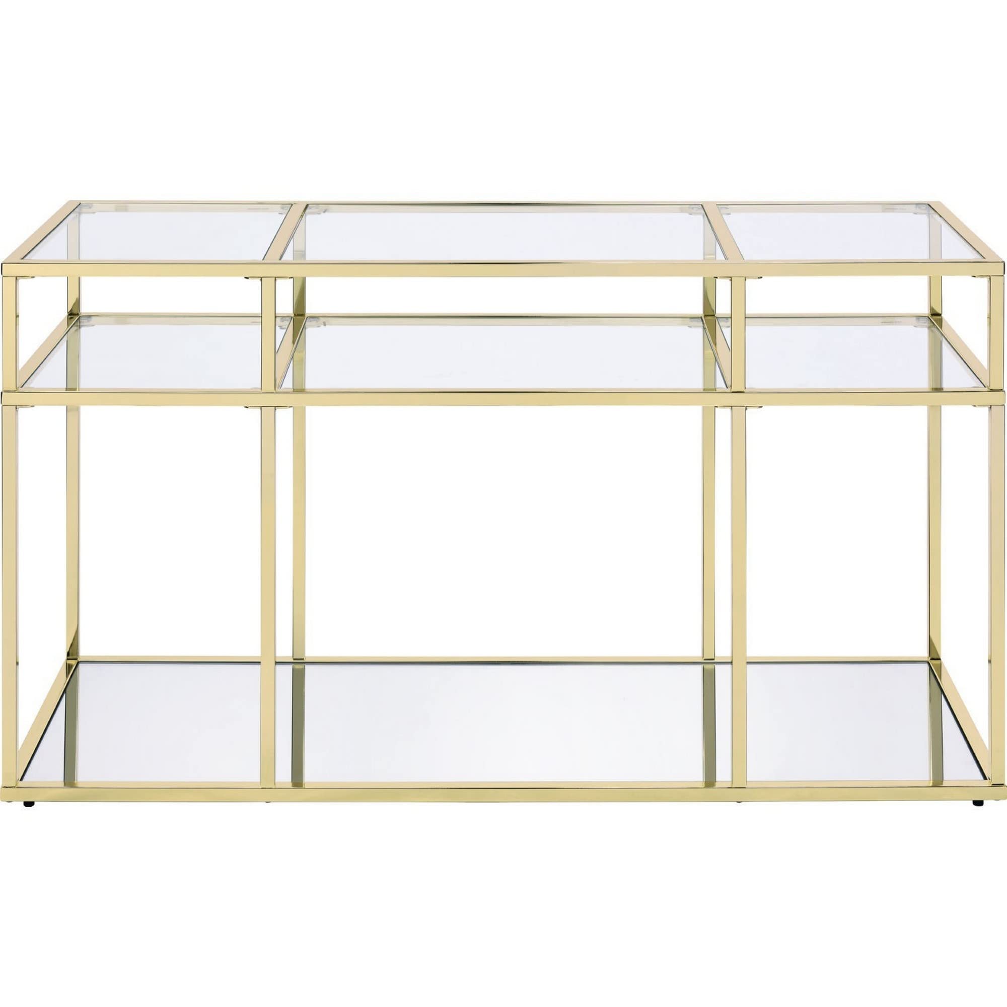 Benjara 3-Tier Gold Metal Sofa Table with Tempered Glass Shelves - Modern End Table for Living Room, Bedroom, or Office Decor