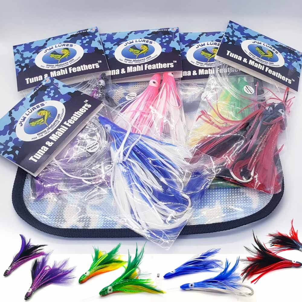 Premium Jaw Lures Tuna & Mahi Feathers Fishing Combo - Saltwater Trolling Lures for Offshore Fishing - Perfect for Deep Sea Fishing, Sport Fishing, and Big Game Fishing Adventures