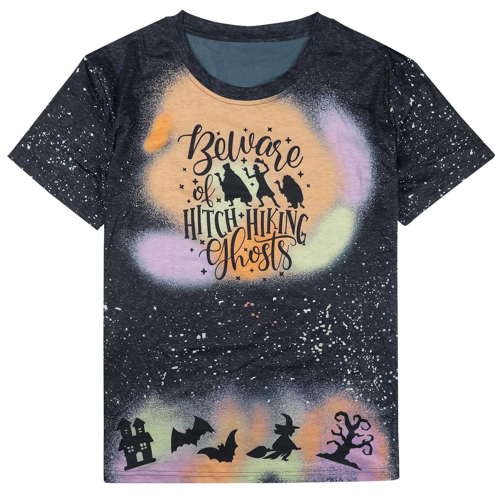 Funny Beware of Hitch Hiking Ghost T-Shirt for Women - Haunted Halloween Short Sleeve Tee - Perfect for Halloween Parties & Spooky Costumes