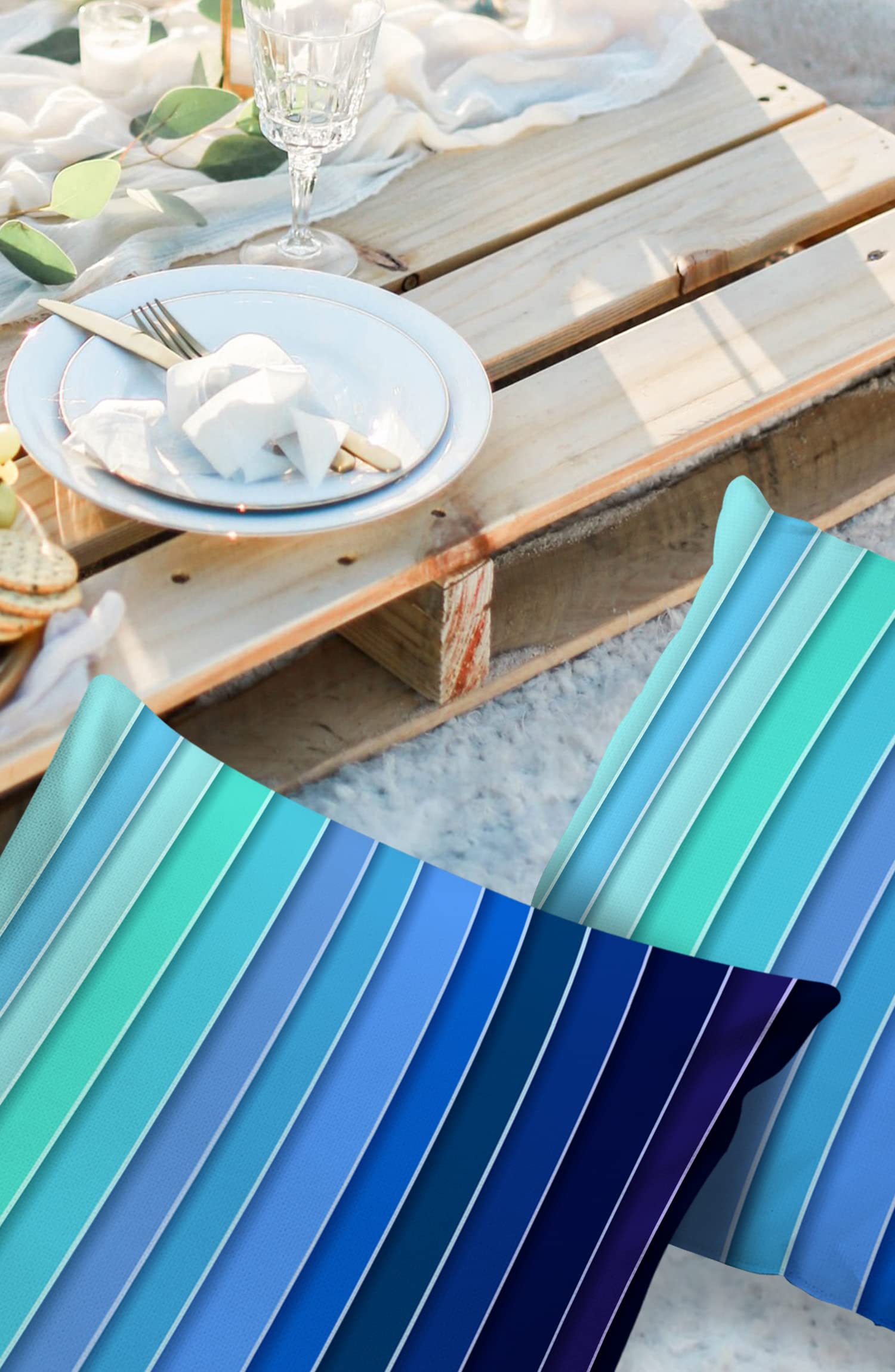 Waterproof Outdoor Pillow Covers Set of 2 - Blue Ombre Gradient Decorative Throw Pillow Cases 16x16 Inch for Patio Furniture, Sofa, Couch & Chair - Perfect for Backyard, Poolside & Indoor Decor