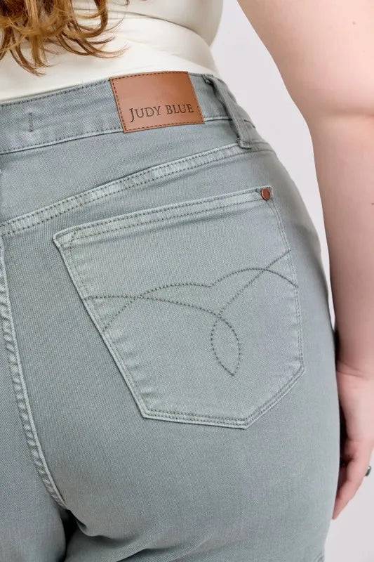 Judy Blue Women's Plus Size Garment Dyed Shorts with Back Pocket Embroidery - Comfortable Casual Wear for Summer Outings & Beach Vacations