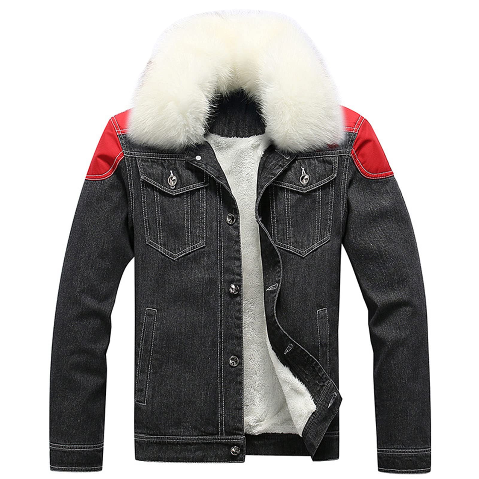 Men's Fashion Denim & Velvet Winter Coat with Lapel Design - Warm Thick Jacket for Autumn & Winter | Perfect for Outdoor Activities, Casual Wear & Cold Weather Protection