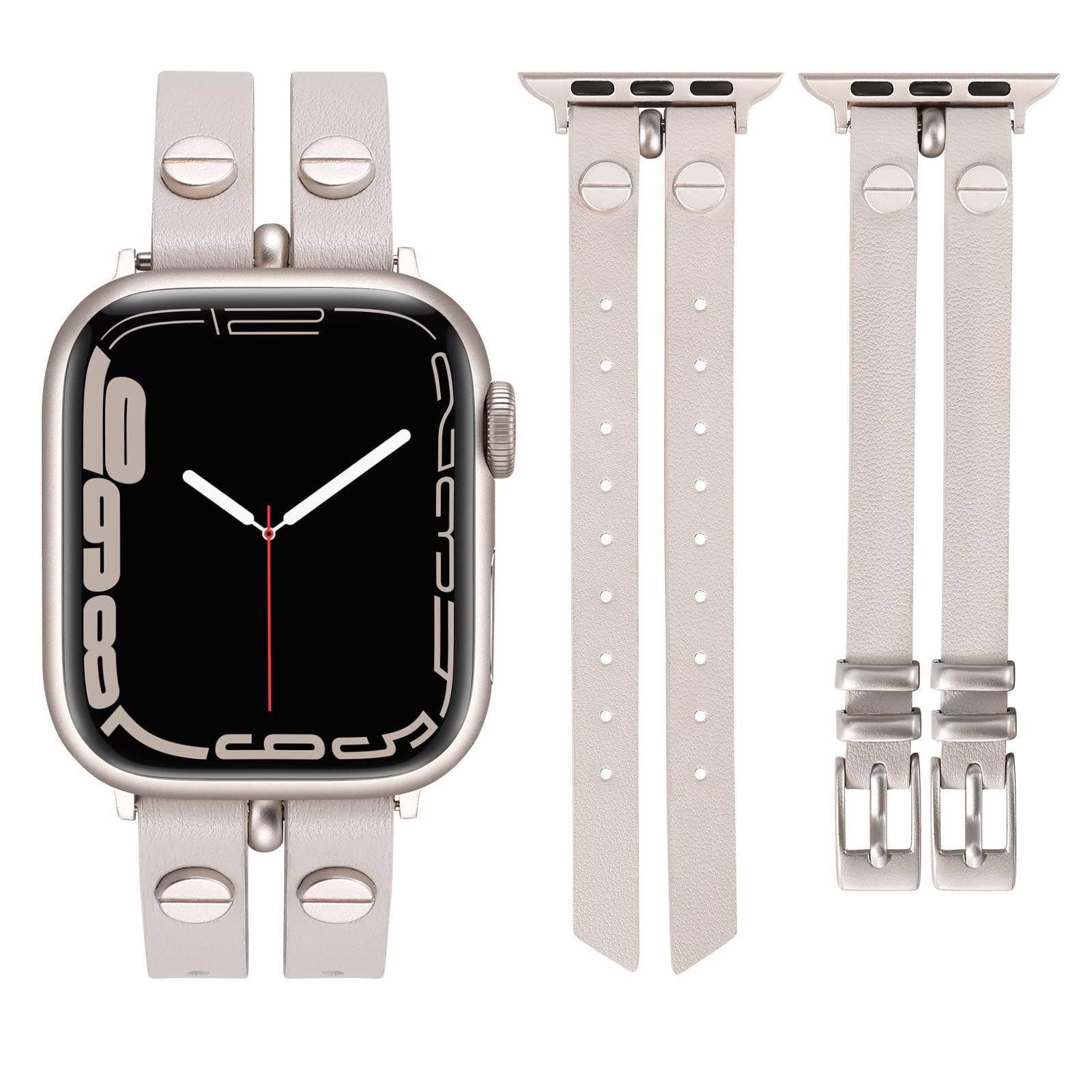 Premium Leather Apple Watch Bands for Women - Compatible with 38mm 40mm 41mm 42mm 44mm 45mm 49mm (Ultra) - Double Row Rivet Design Strap for iWatch Series 8/7/6/5/4/3/2/1 & SE - Stylish Accessory for Work, Gym & Everyday Wear