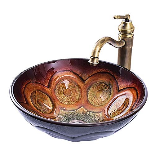 LEFEDA Artistic Tempered Glass Vessel Bathroom Sink with Faucet and Pop-Up Drain Combo - Round Above Counter Basin for Modern Bathroom Vanity - Perfect for Home, Hotel, and Spa Renovations