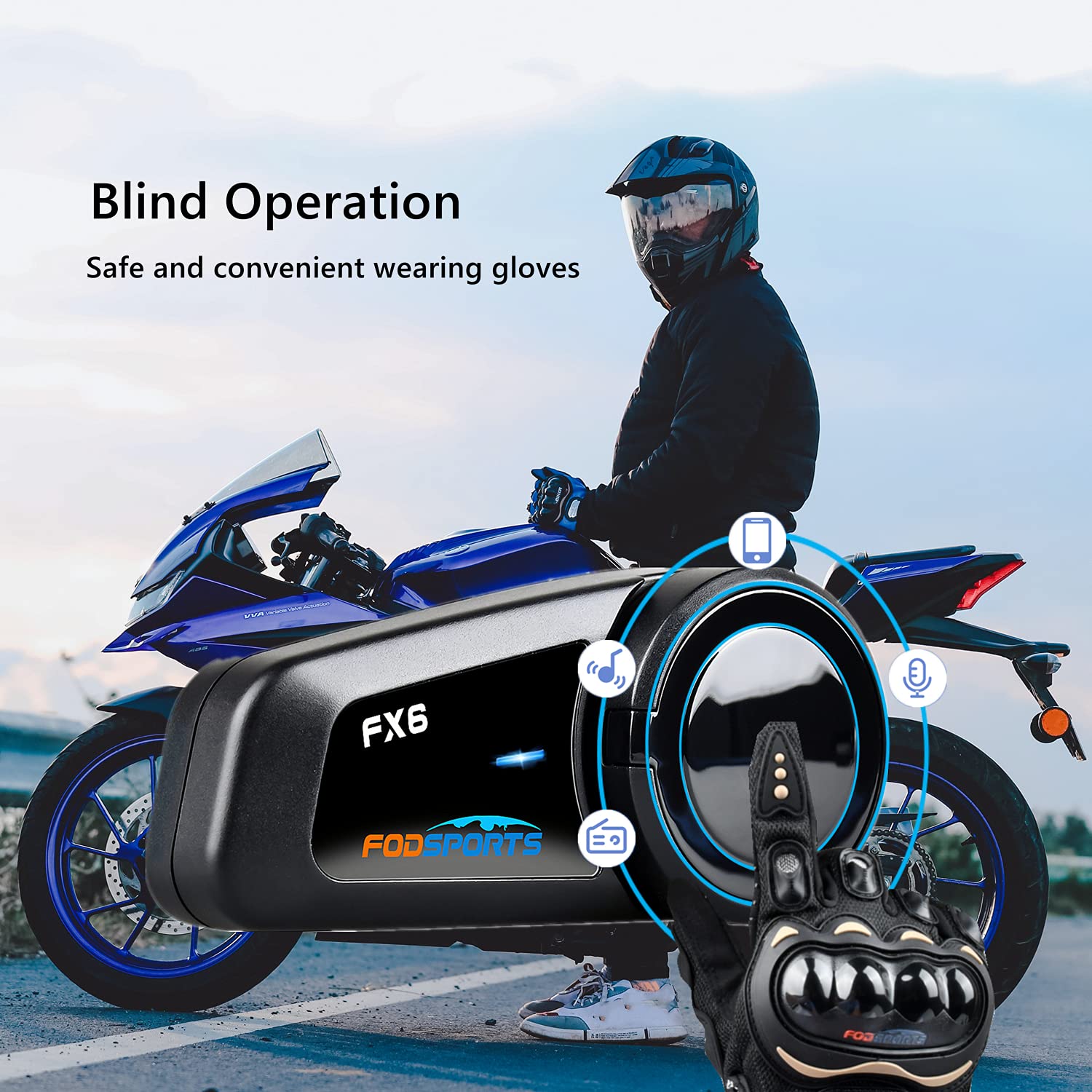 Fordpsorts FX6 Motorcycle Bluetooth Headset Intercom - 6 Riders Group Communication System (1 Pack & 2 Pack Options) | Perfect for Group Rides, Touring & Adventure Motorcycling