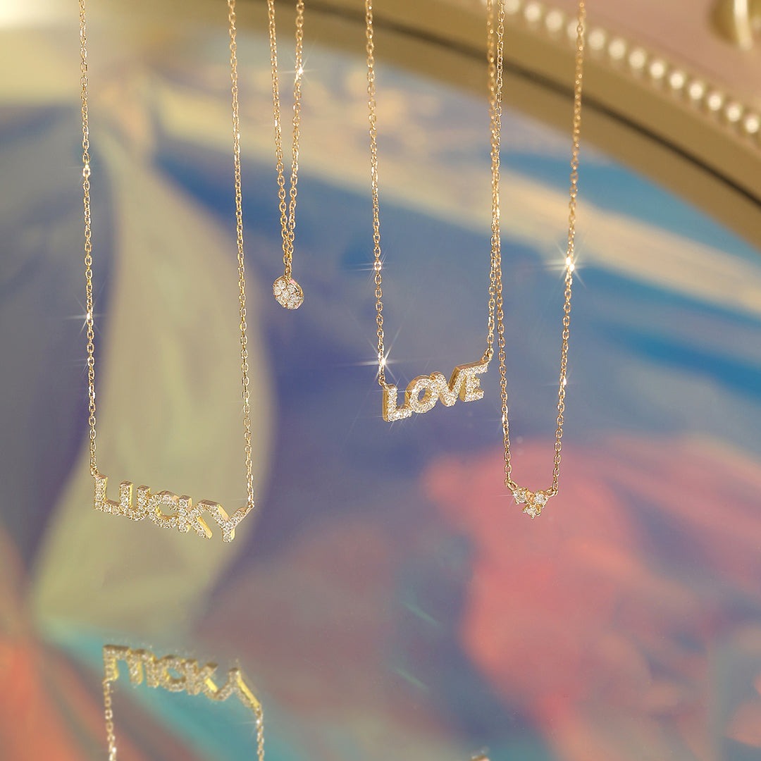 14K Yellow Gold Diamond LOVE Necklace for Women - Elegant Valentine's Day Gift, Anniversary Present & Everyday Luxury Jewelry