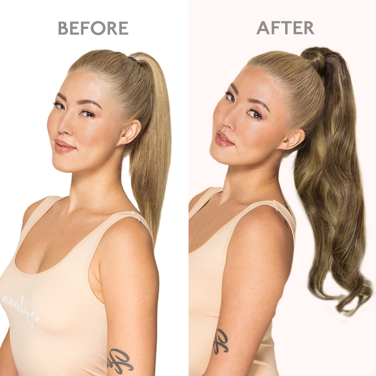 WENNALIFE 20 Inch Human Hair Ponytail Extension - 80g Balayage Chocolate Brown to Caramel Blonde Clip-in Wrap Around Remy Hairpiece for Women | Perfect for Parties, Weddings & Everyday Styling