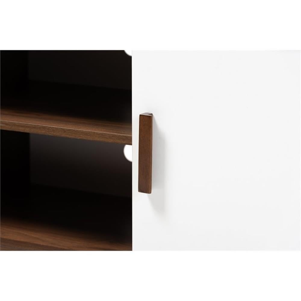 BOWERY HILL 2-Door Wood TV Stand Console Entertainment Center in White and Brown - Modern TV Cabinet for Living Room, Bedroom & Home Theater Storage
