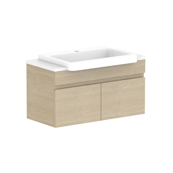 ADP Glacier Pro Semi Recessed All Door Slim Vanity with Solid Surface Top - Modern Bathroom Sink Cabinet for Small Spaces, Perfect for Apartments and Powder Rooms