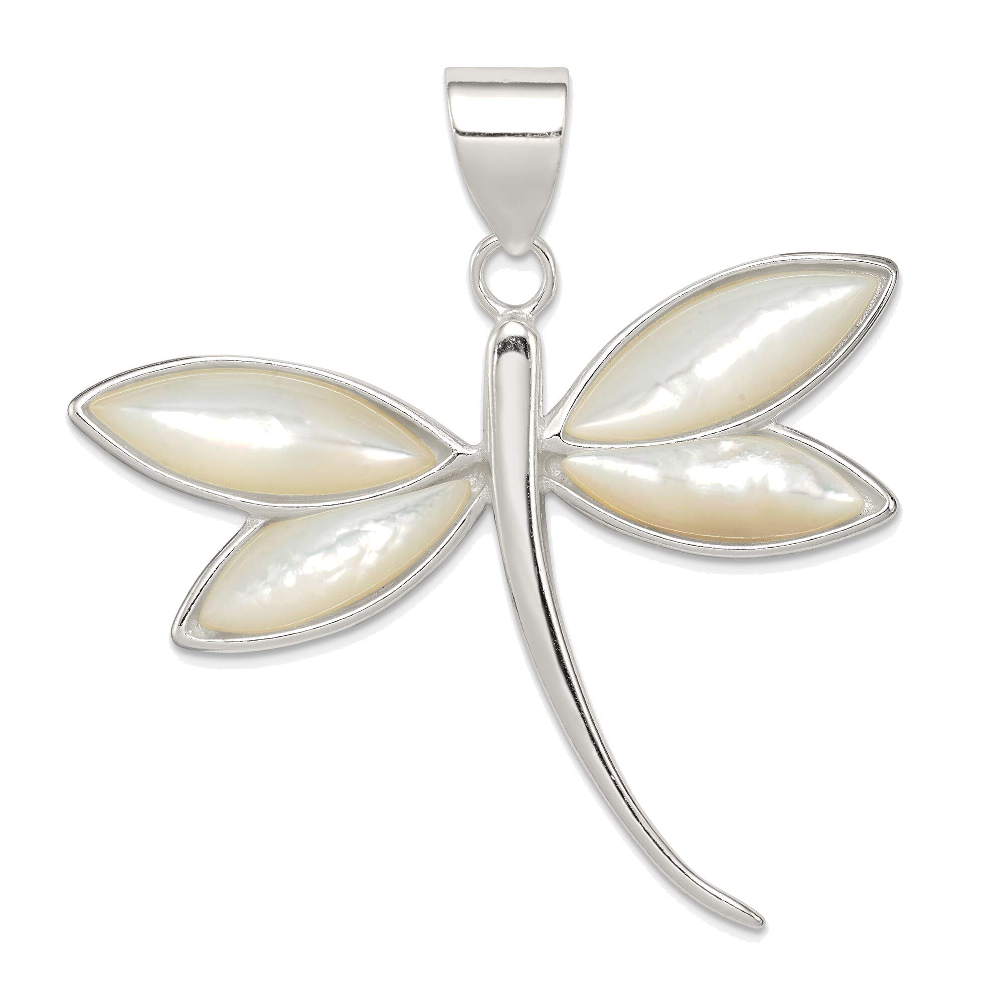 Bonyak Jewelry Solid Sterling Silver White Shell Dragonfly Pendant Necklace - Elegant Nature-Inspired Jewelry for Women, Perfect for Gifts, Weddings & Everyday Wear