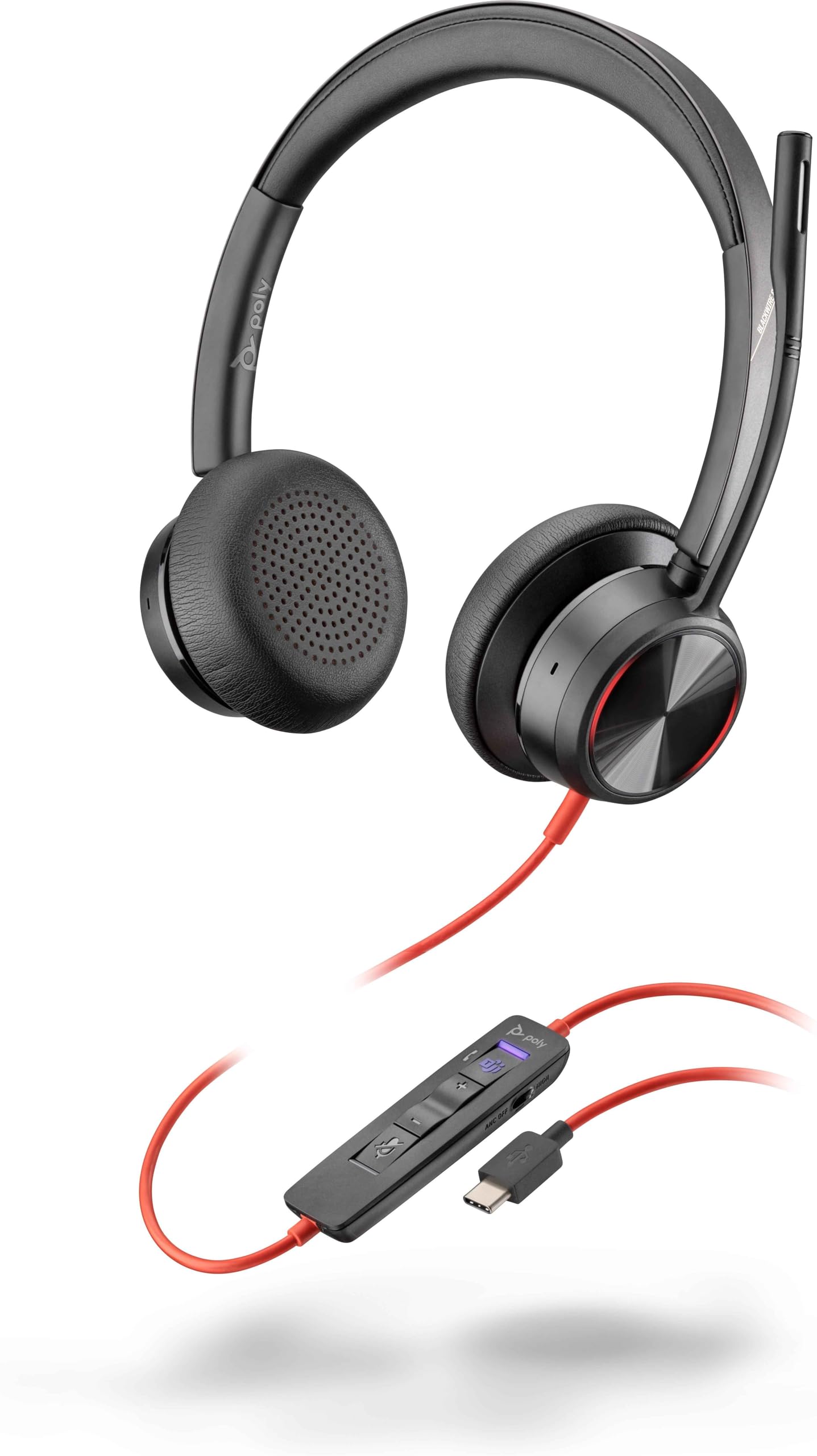 Poly Blackwire 8225-M USB-C Stereo Headset with Active Noise Cancelling & Flexible Mic Boom - Microsoft Teams Certified (Black) - Perfect for Remote Work, Online Meetings & Call Centers
