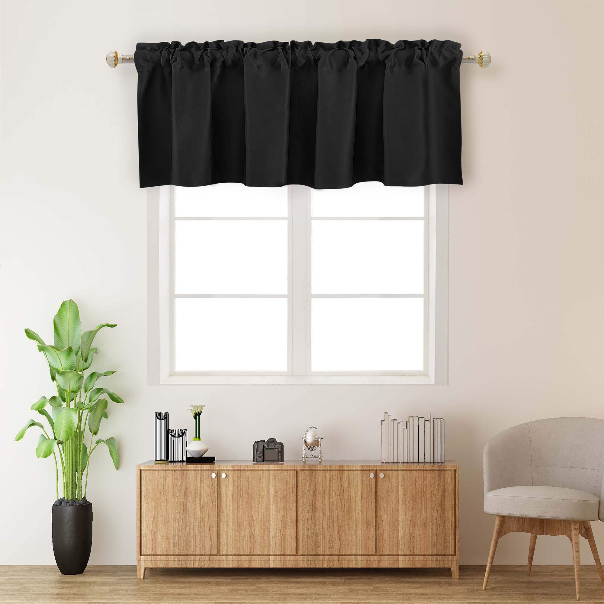 Black Blackout Valance for Windows - 18 Inch Length, Thermal Insulated, Rod Pocket Top - Perfect for Bedroom, Kitchen, Living Room & Bathroom - 1 Panel (52x18 Inches) - Blocks Light & Enhances Privacy