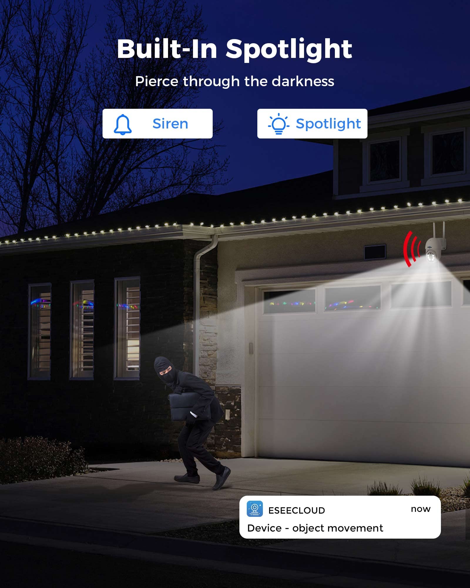 2K Wireless Outdoor Security Camera with Floodlight - 3MP Pan Tilt WiFi Camera, Motion Tracking, Color Night Vision, Two-Way Audio, Light Alarm, PC/Mobile Remote Viewing - Ideal for Home Security, Backyard Monitoring & Business Surveillance