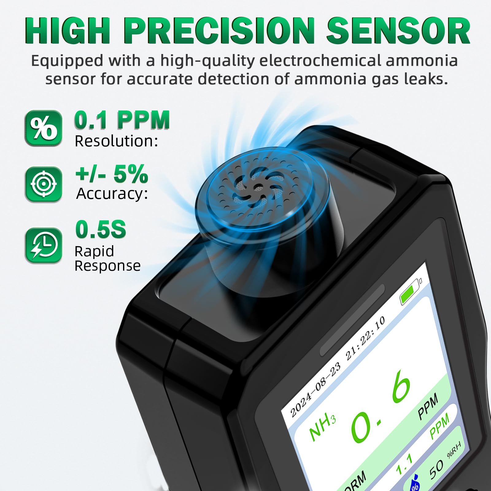 Portable Ammonia Gas Detector 0-200 PPM - Rechargeable Digital NH3 Gas Monitor with Temperature & Humidity Sensor - Ideal for Farms, Poultry Houses, Pig Stables & Livestock Barns - Indoor Air Quality Tester for Agriculture & Animal Husbandry
