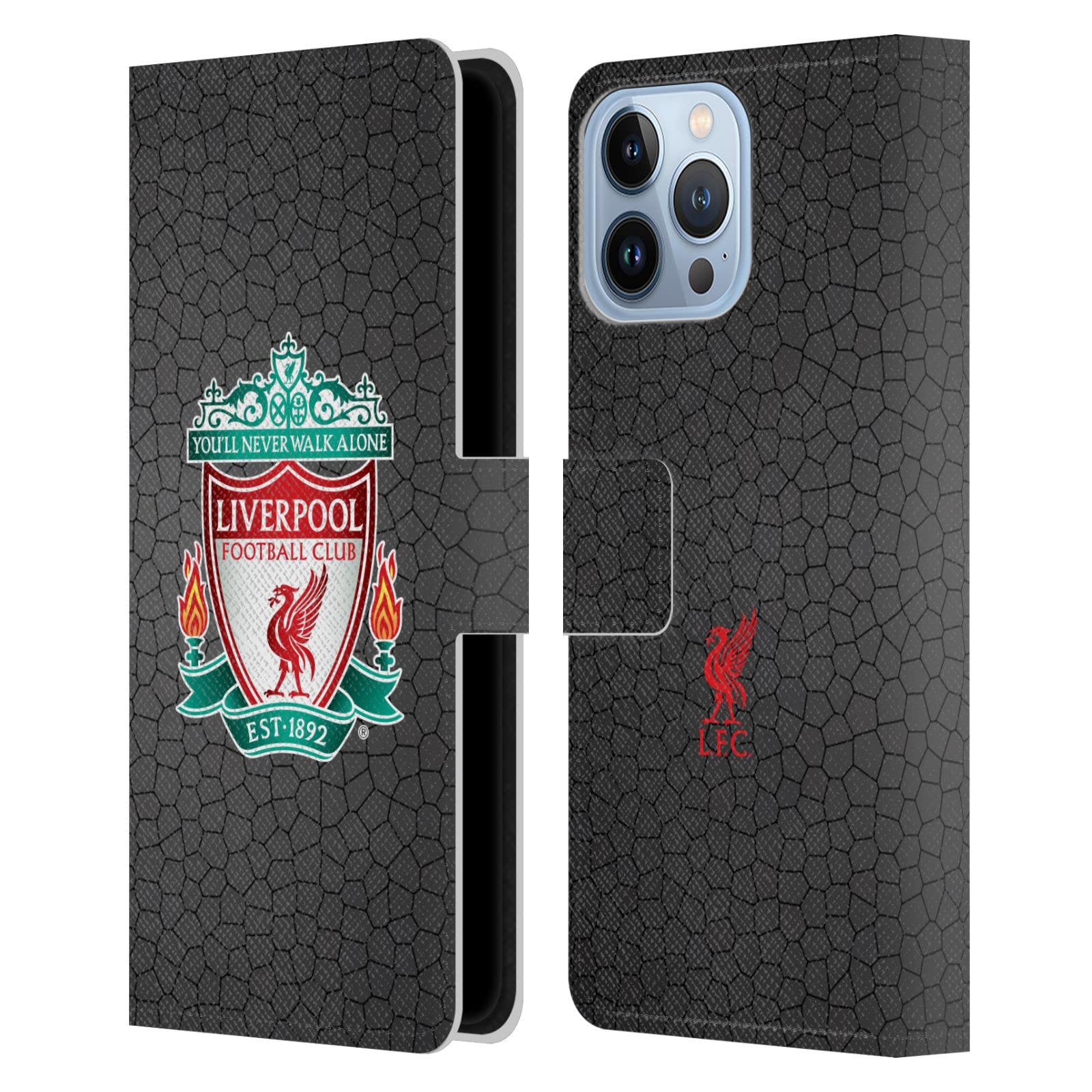 Officially Licensed Liverpool FC Black Pixel Leather Wallet Case for iPhone 13 Pro Max - Premium Phone Cover with Team Crest for Fans & Supporters | Perfect for Match Days, Travel & Everyday Use