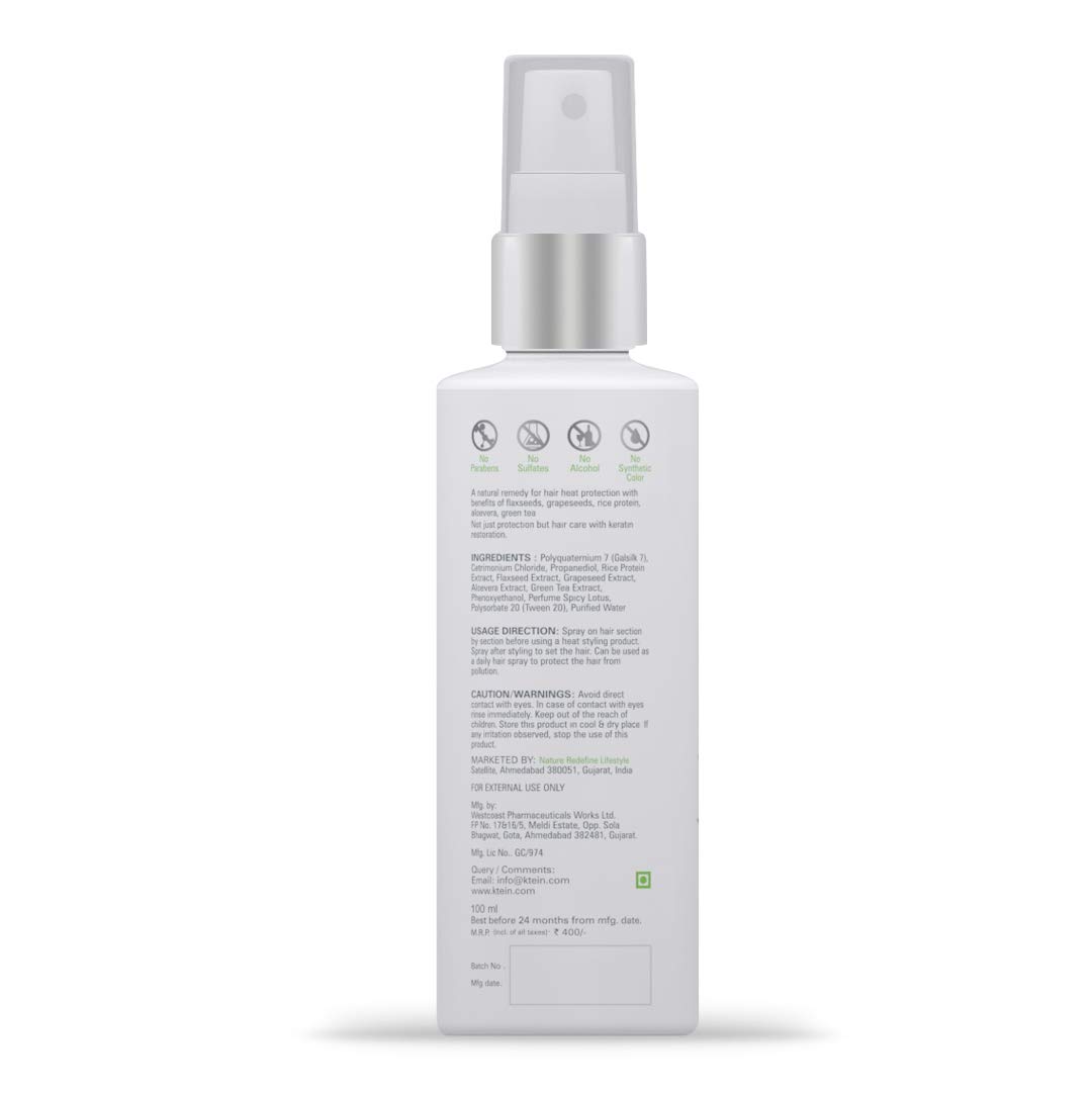 Ktein Natural Hair Heat Protection Spray 100ml - Thermal Shield for Blow Drying & Styling - Safe for Color-Treated & Damaged Hair - Perfect for Daily Use & Salon Styling