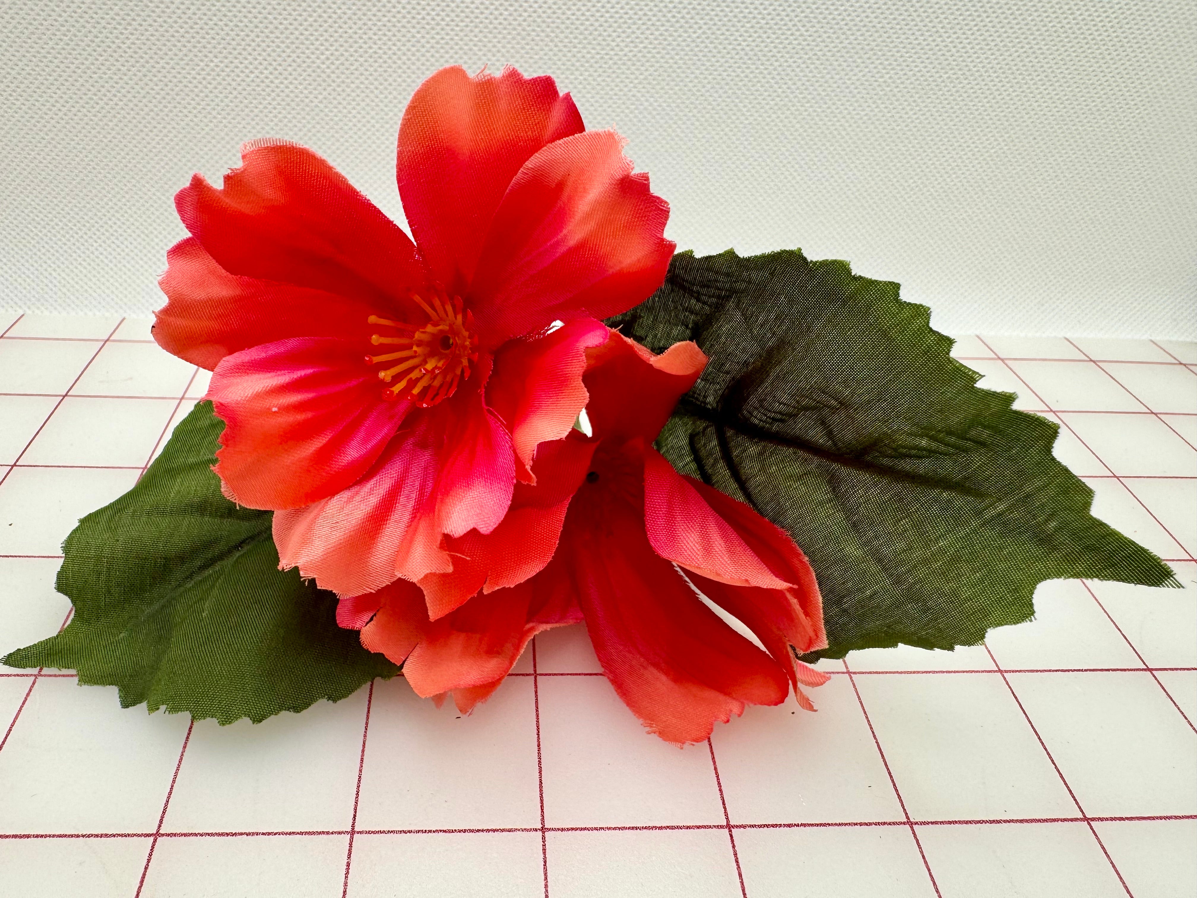 Deep Coral Silk Flowers with Green Leaves - Artificial Floral Arrangement for Home Decor, Wedding Centerpieces, and Party Decorations