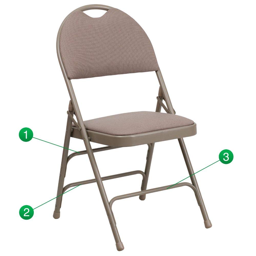 Flash Furniture 2 Pack HERCULES Series Heavy Duty Folding Chairs - Ultra-Premium Triple Braced Beige Fabric Metal Chairs with Easy-Carry Handle for Events, Parties, Weddings & Home Use