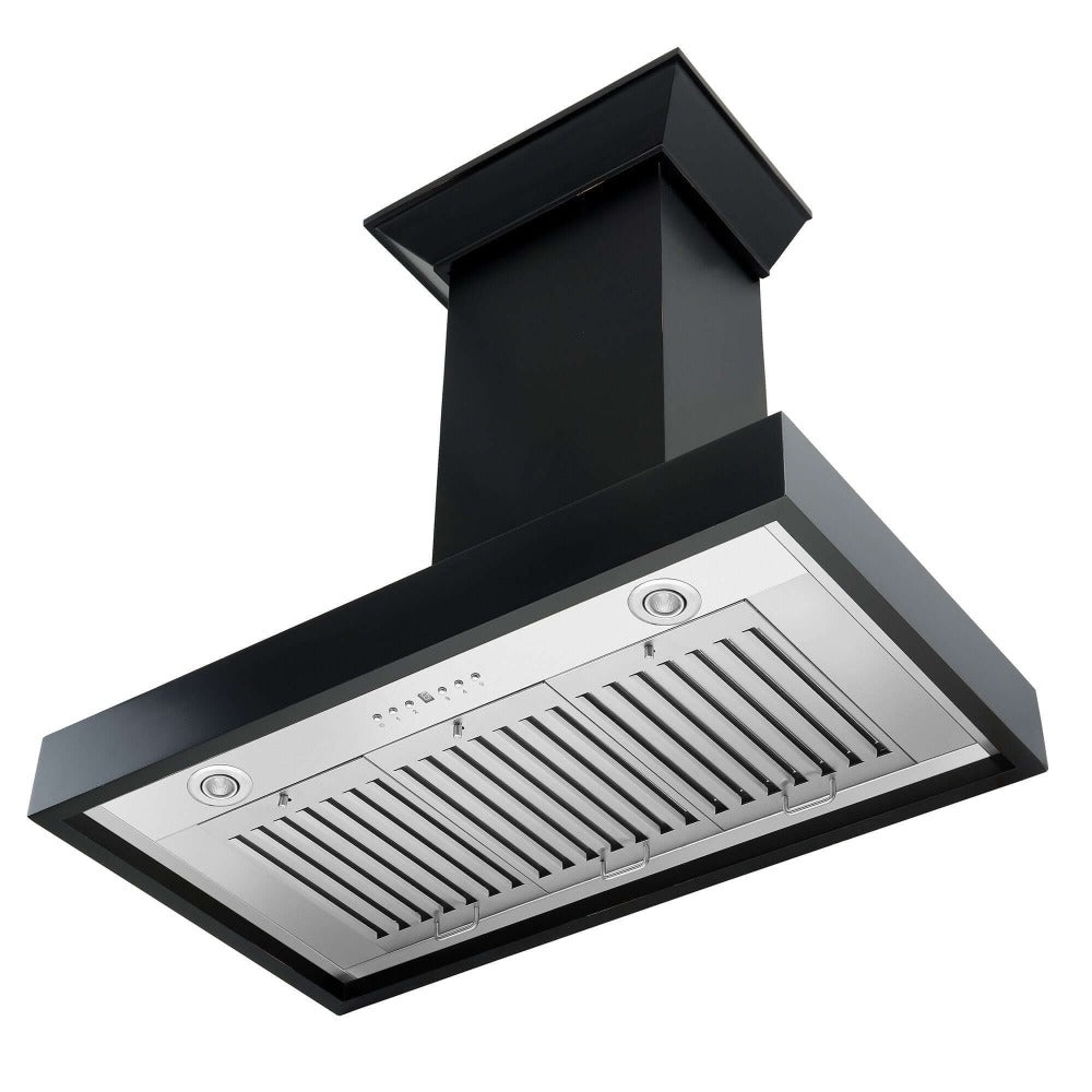 ZLINE KBCC Black Convertible Vent Wall Mount Range Hood - Wooden Design for Modern Kitchens | Perfect for Home Chefs & Open-Concept Living Spaces