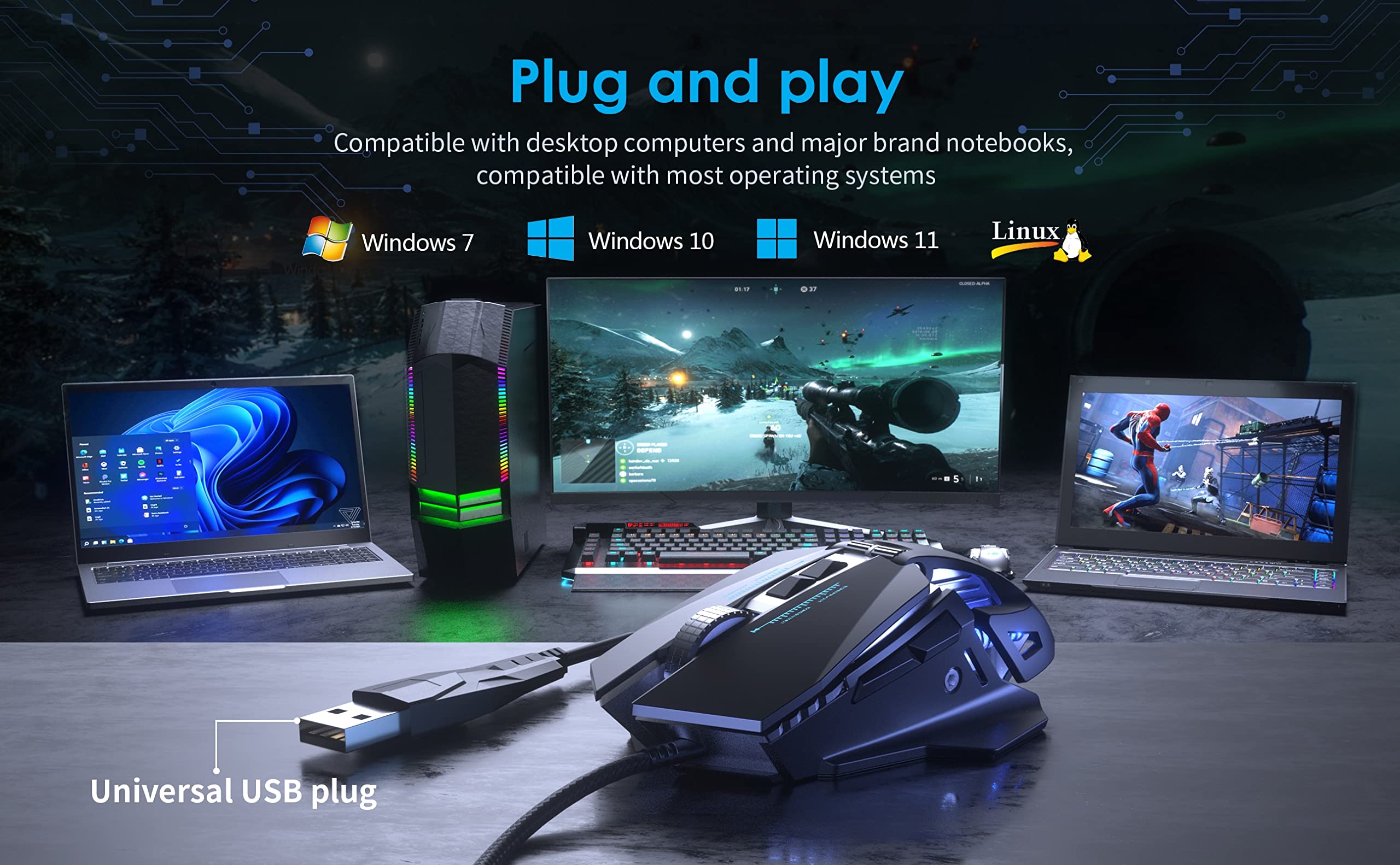 C300 RGB Wired Gaming Mouse - Ergonomic Design with Adjustable Weights, 12800 DPI & 7 Programmable Buttons - PC Gaming Mouse for Windows, Mac, Linux - Perfect for FPS, MOBA & MMO Gaming