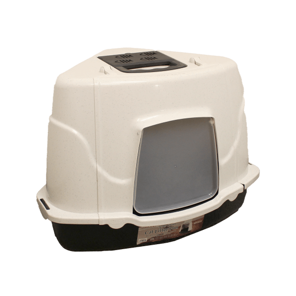 Here Kitty Hooded Easy Scoop Corner Litter Pan - Odor Control Cat Litter Box for Small Spaces, Perfect for Apartments & Bathrooms
