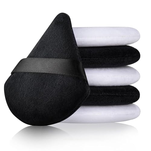 Velvet Triangle Powder Puffs for Face Makeup - 6 Pack Reusable Setting Powder Sponges with Strap, Wet & Dry Dual-Use Beauty Blender for Pressed Powder Application - Perfect for Contouring, Baking & Touch-ups On-The-Go