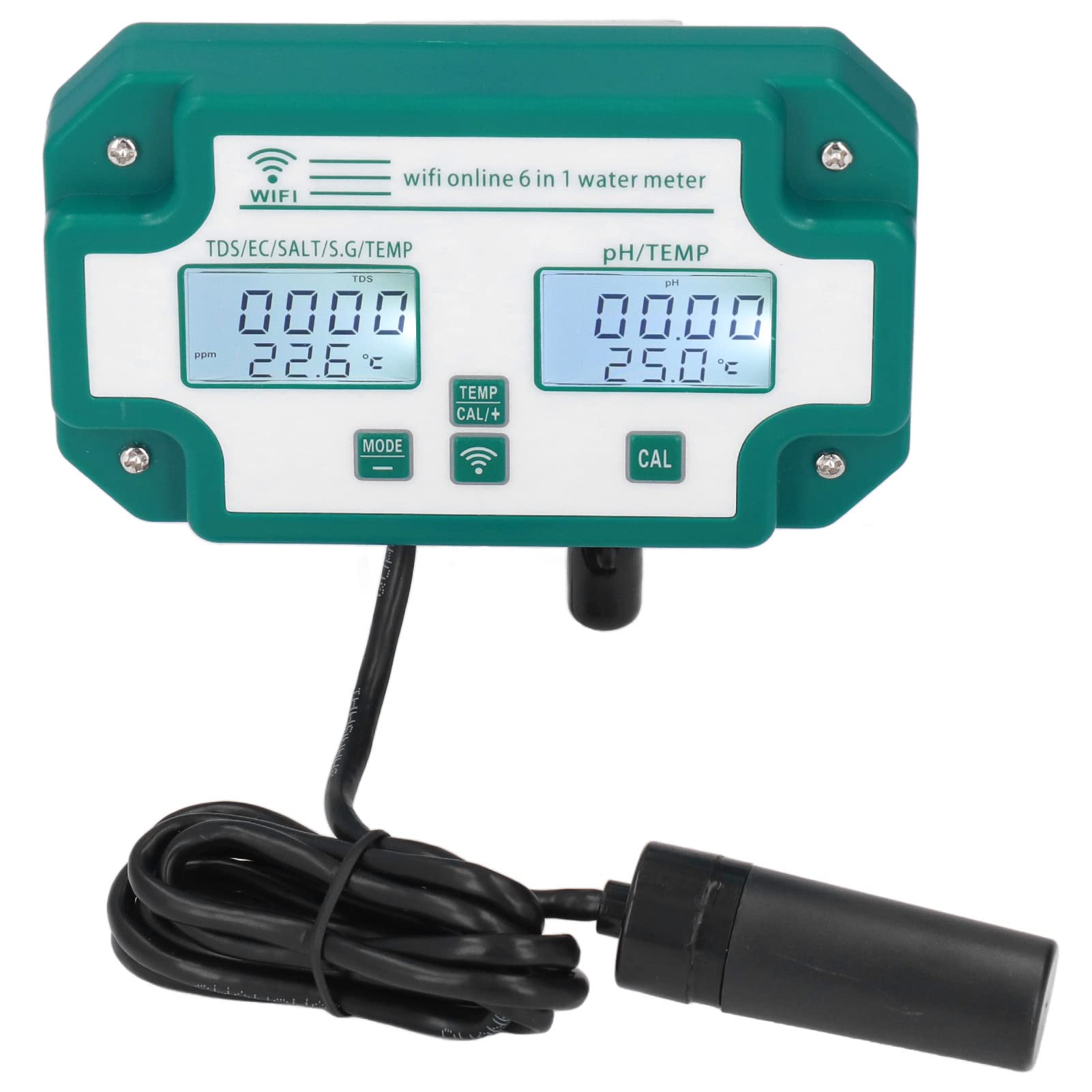 **Fdit 6-in-1 Smart SG Tester – Wireless Remote Water Quality Monitor with High Accuracy Probes for Aquarium, Pool & Hydroponics (US Plug 110V) – Ideal for Home & Lab Water Testing**