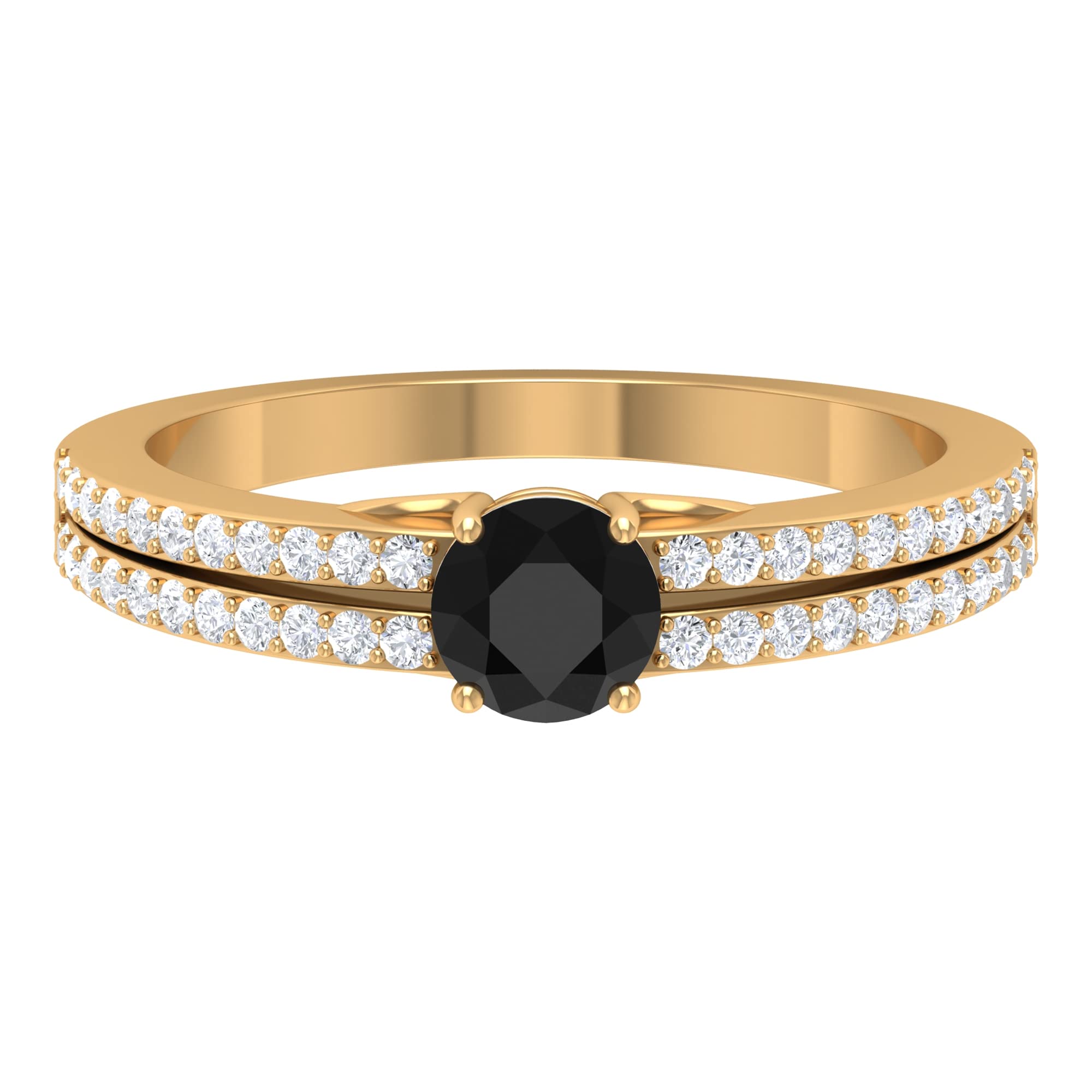 1 CT Black Onyx and Diamond Engagement Ring - 5mm Round Solitaire in 14K Gold | Elegant Wedding Band, Anniversary Gift for Her, Perfect for Proposals & Special Occasions