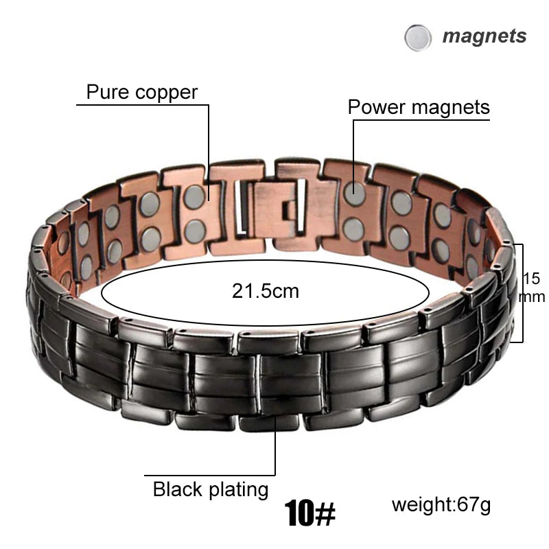Men's Magnetic Health Bracelet - Pure Copper Energy Bracelet with Blood Pressure Magnets | Pain Relief & Improved Circulation | Perfect for Fitness, Work & Daily Wear