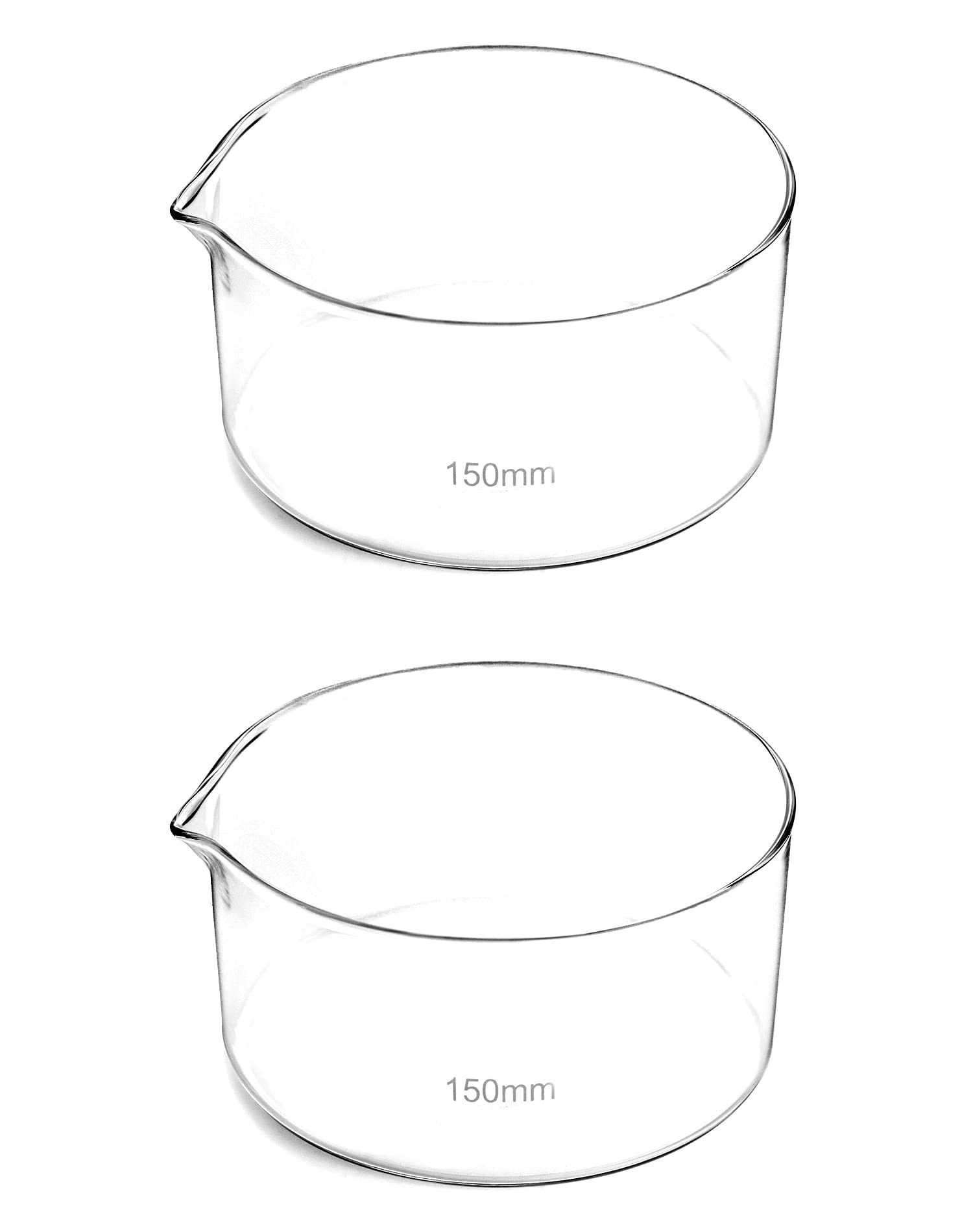 QWORK 1000ml Crystallizing Dishes, 2 Pack Heavy Duty Borosilicate 3.3 Glass Lab Dishes with Flat Bottom & Spout - Ideal for Chemistry Experiments, Science Classrooms, Kitchen Use & DIY Crafts