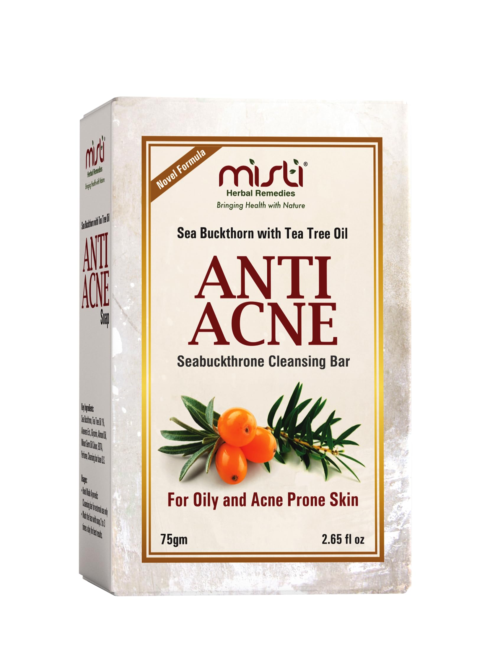 Natural Anti-Acne Soap with Sea Buckthorn & Tea Tree Oil | Clears Acne, Blemishes, Scars & Dark Spots | Brightens Skin for All Skin Types | 75g Herbal Face Wash | Perfect for Daily Skincare Routine & Teenage Acne Treatment