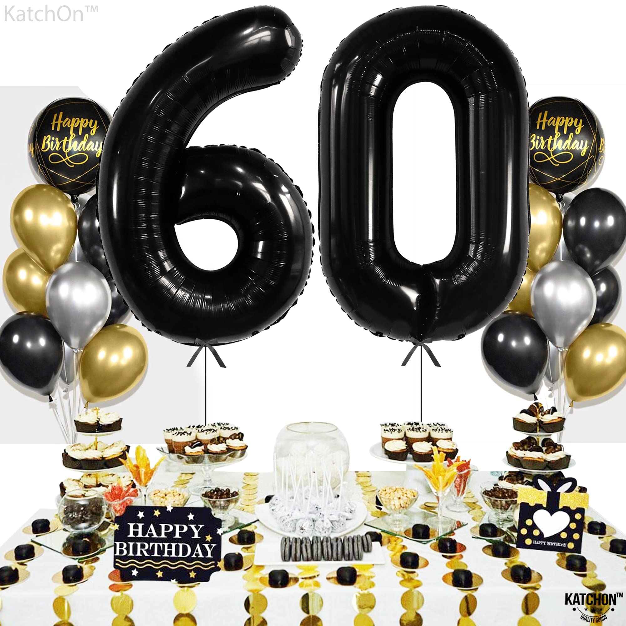 KatchOn 40 Inch Large Black Number 60 Balloons - 60th Birthday Party Decorations Set | Happy 60th Birthday Balloon Arch Kit for Milestone Celebrations, Anniversary Events & Retirement Parties
