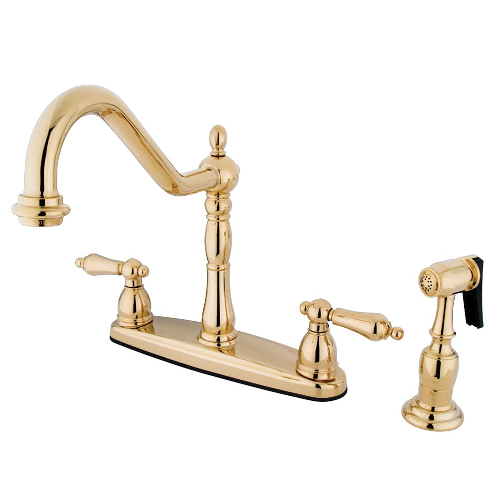 Kingston Brass KB1752ALBS Heritage 8-Inch Centerset Kitchen Faucet in Polished Brass - Perfect for Modern Farmhouse & Vintage Style Kitchens