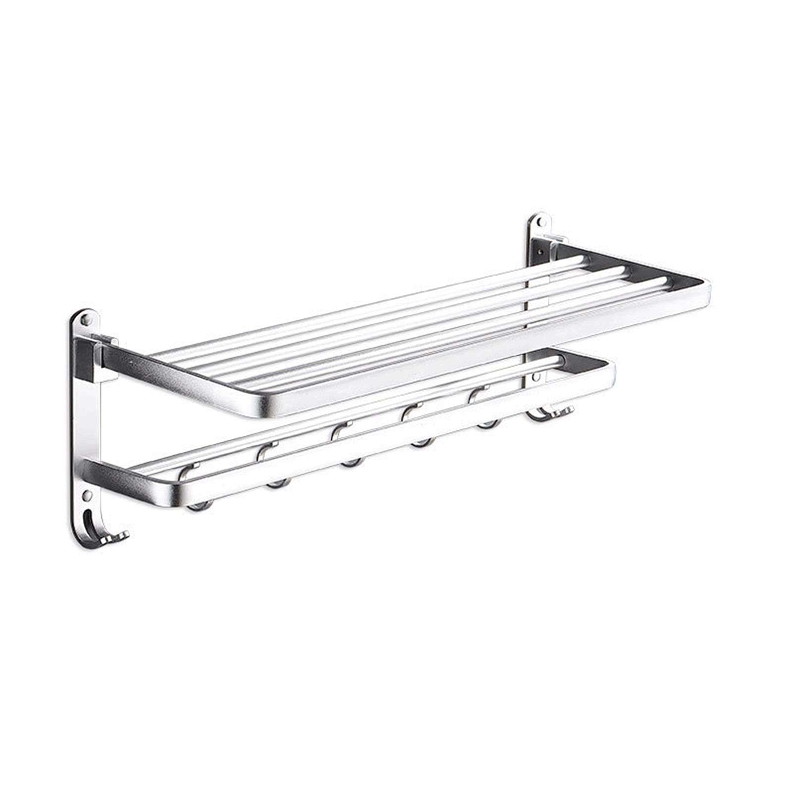 **Space-Saving Aluminum Double-Layer 90° Adjustable Folding Towel Rack - Free Standing Bathroom Towel Holder with Hooks, No Drilling Required - Shower Organizer for Bathroom, Kitchen, or Laundry (50cm, Color A)**