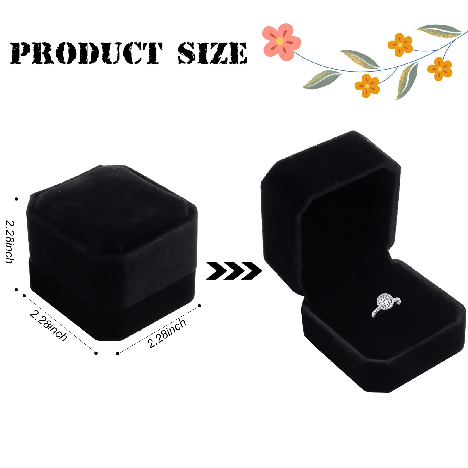 Wowagoga Velvet Ring Box - Elegant Jewelry Storage & Gift Box for Proposal, Wedding, Engagement - Perfect for Ring, Earrings Display & Jewelry Counter Props (Black) - Great for Romantic Surprises & Wedding Proposals