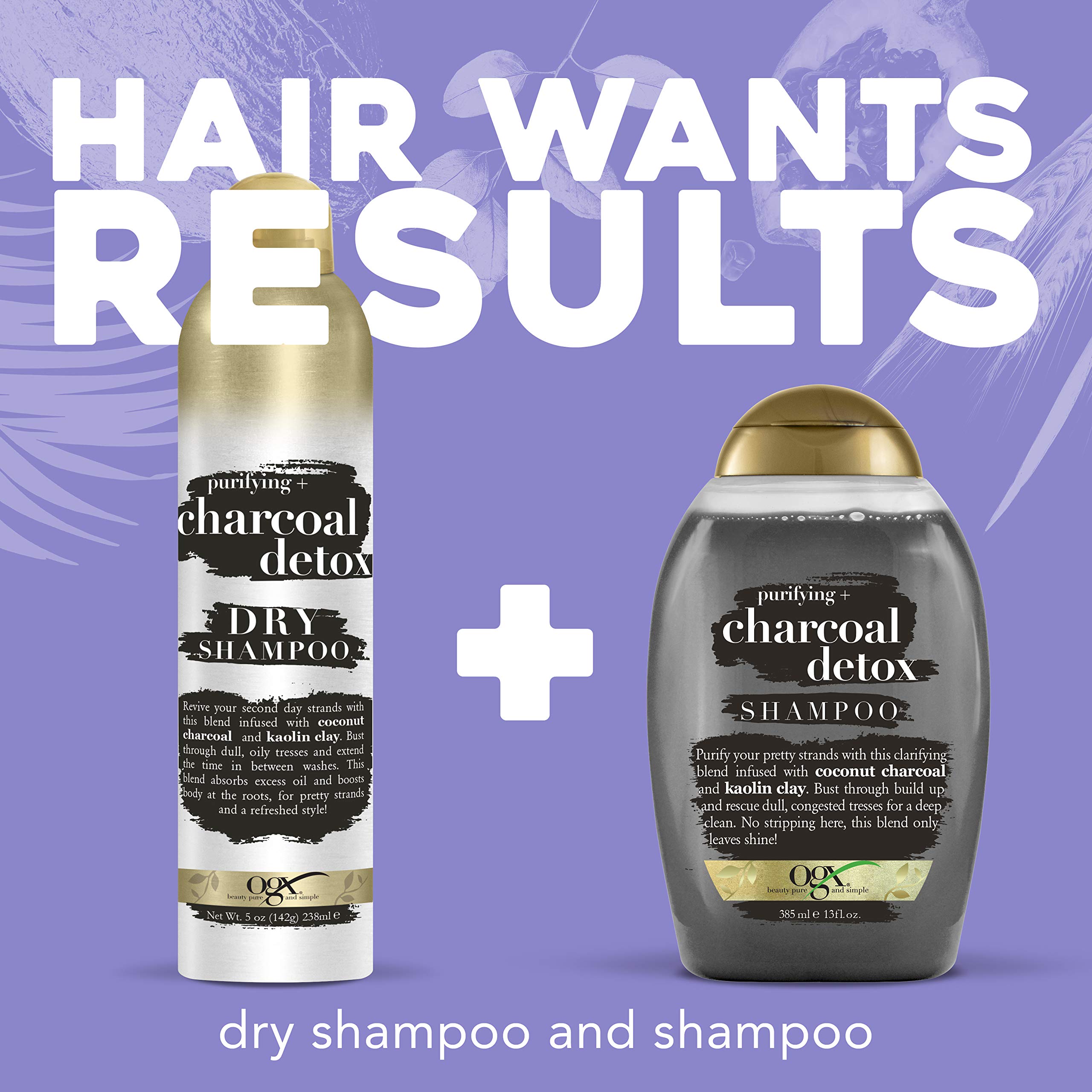 OGX Purifying + Charcoal Detox Dry Shampoo Spray with Activated Charcoal & Kaolin Clay - Oil Absorbing & Hair Revitalizing Formula for Fresh, Full Hair (5 oz) | Perfect for Busy Mornings, Gym Sessions & Travel