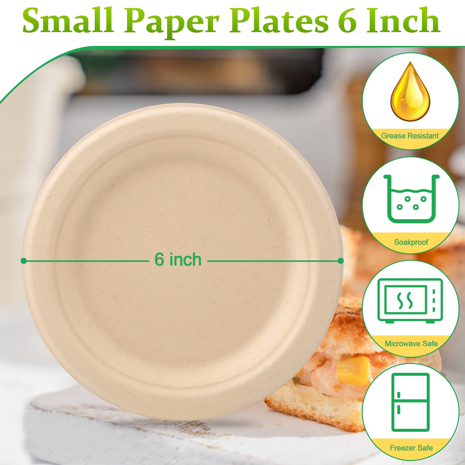 6 Inch Compostable Paper Plates (100 Pack) - Sturdy Brown Disposable Plates for Desserts, Cakes & Appetizers | Eco-Friendly Party Supplies for BBQs, Picnics & Birthday Celebrations