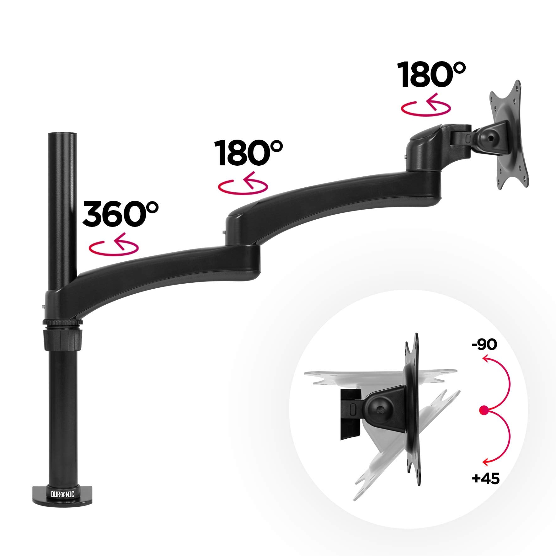Duronic DM451X3 Single Monitor Arm Stand - Adjustable Aluminum Desk Mount for 13-27