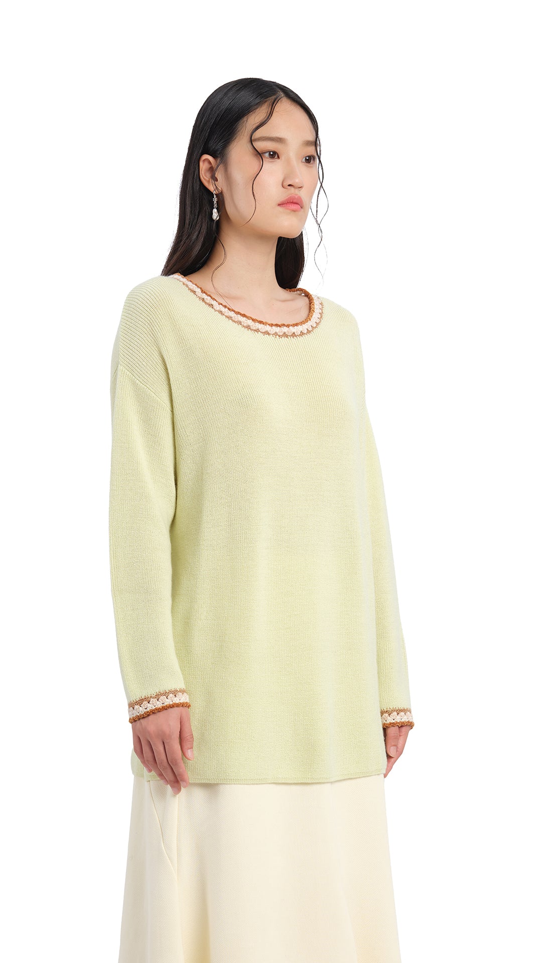 Stylish Crochet Trim Pullover Sweater for Women - Cozy Knit Top for Casual Outfits & Layering in Fall/Winter