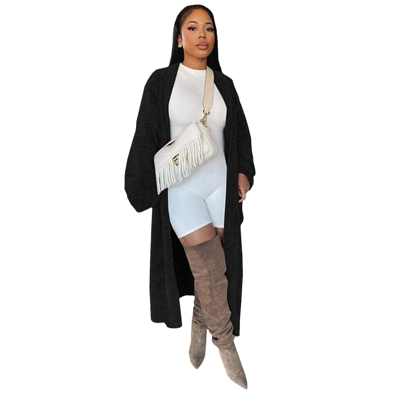 Women's Knitted Cardigan - Warm Solid Color Long Sleeve Open Front Coat | Cozy Loose Fit Casual Sweater for Fall & Winter | Perfect for Office, Date Night and Weekend Outings