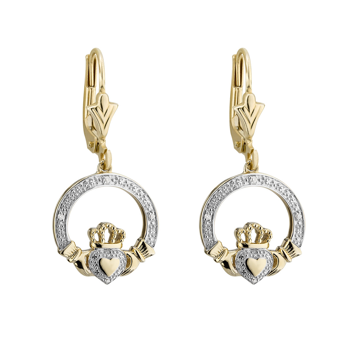 10K Gold Diamond Claddagh Earrings for Women - Irish Celtic Love Friendship Loyalty Jewelry - Perfect for Weddings, Anniversaries & St. Patrick's Day Gifts