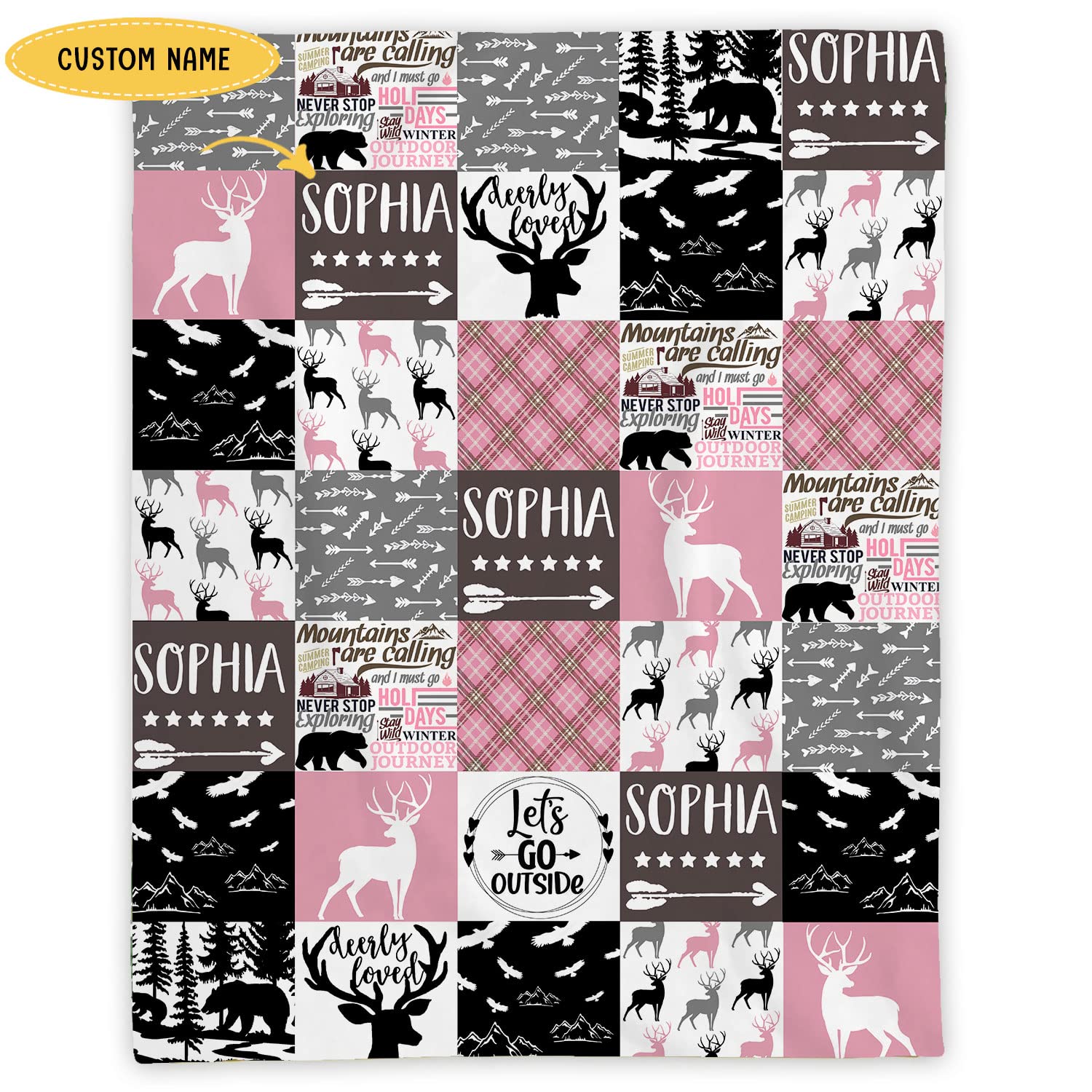 Personalized Deer Baby Blanket - Woodland Boho Nursery Blanket for Boys & Girls - Camo Moose Deer Bear Themed Soft Blanket - Tribal Woodland Baby Shower Gift (10) - Perfect for Nursery Decor, Newborn Photos & Cozy Swaddling