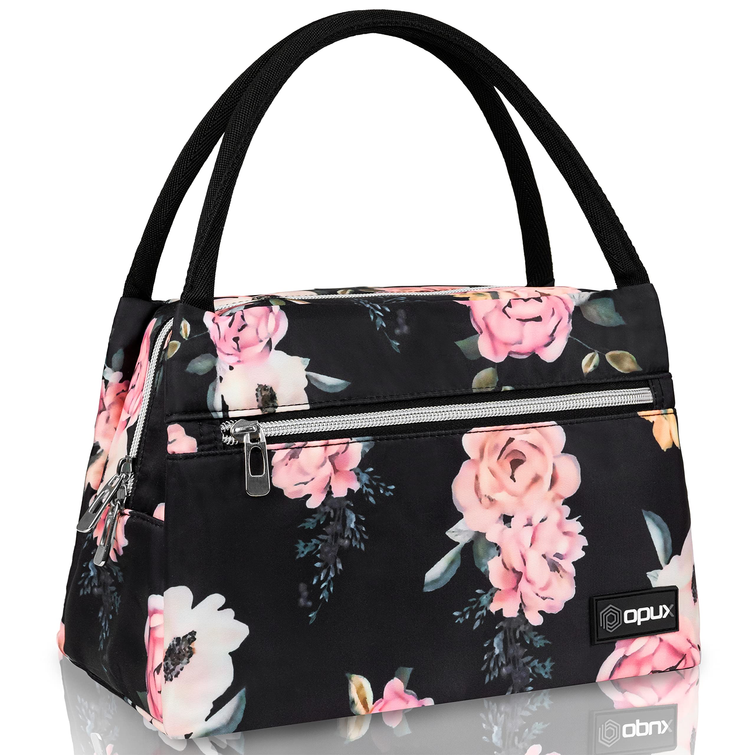Insulated Lunch Bag for Women & Girls - Reusable Cooler Tote for Work, School, Travel & Picnic - Fits 11 Cans - Floral Rose Design Lunch Box for Adults - Perfect for Office, Hiking and Daily Commute