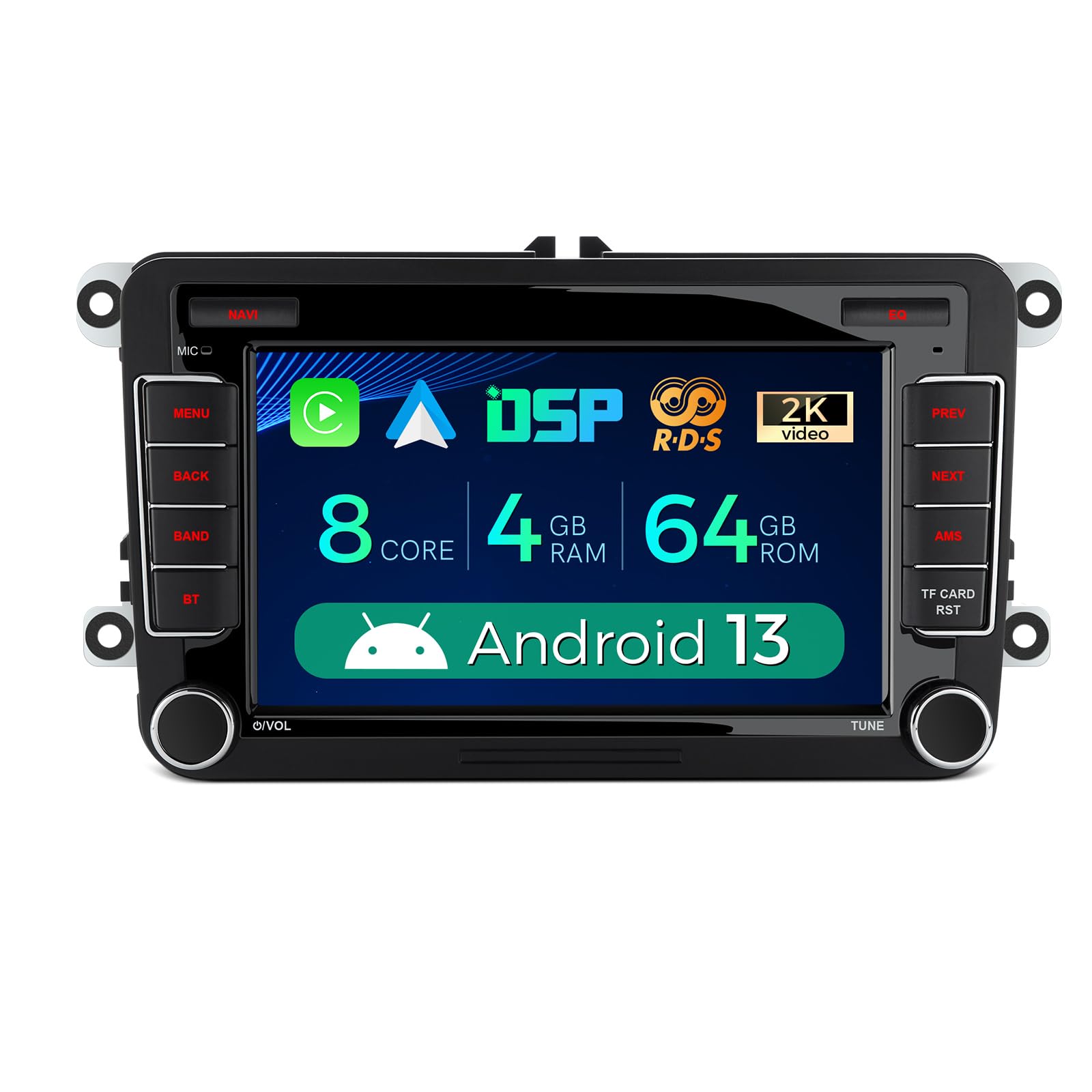 XTRONS 7 Inch Android Car Stereo with Bluetooth, 4G DSP WiFi, CarPlay & Android Auto, Octa-Core 4GB+64GB, GPS Navigation for VW Caddy Golf Jetta Passat Polo Skoda Seat - Perfect for Road Trips & Daily Commuting