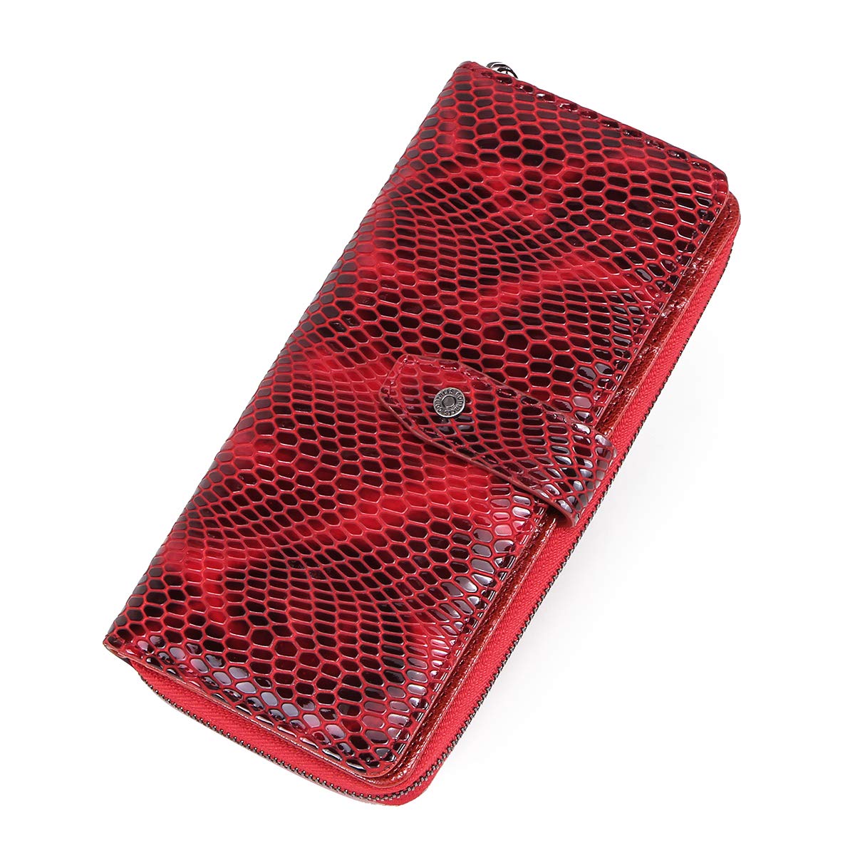 Genuine Leather Women's Clutch Purse - RFID Blocking Card Holder & Phone Wallet in Red | Perfect for Parties, Weddings, and Evening Events