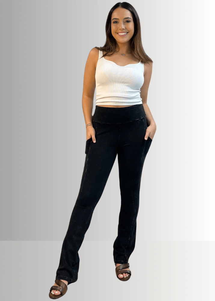 Stylish Black Denim Bootcut Pants with Pockets - Comfortable Cotton Stretch Women's Trousers for Work, Casual & Night Out