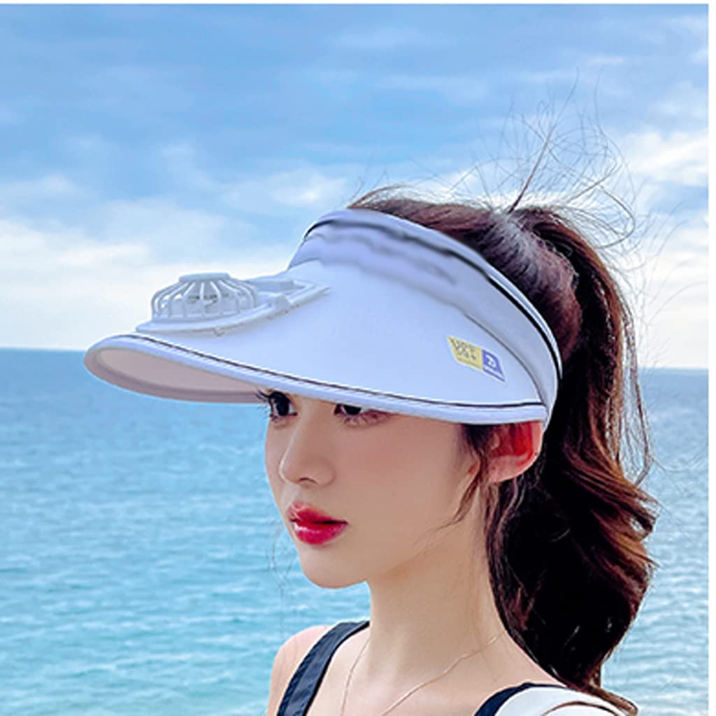 WDBBY Women's Summer Visor Beach Hat with 3-Speed Electric Fan - UV Sun Protection, Adjustable 55-60CM - Perfect for Outdoor, Cycling, Travel & Vacation (Color A)