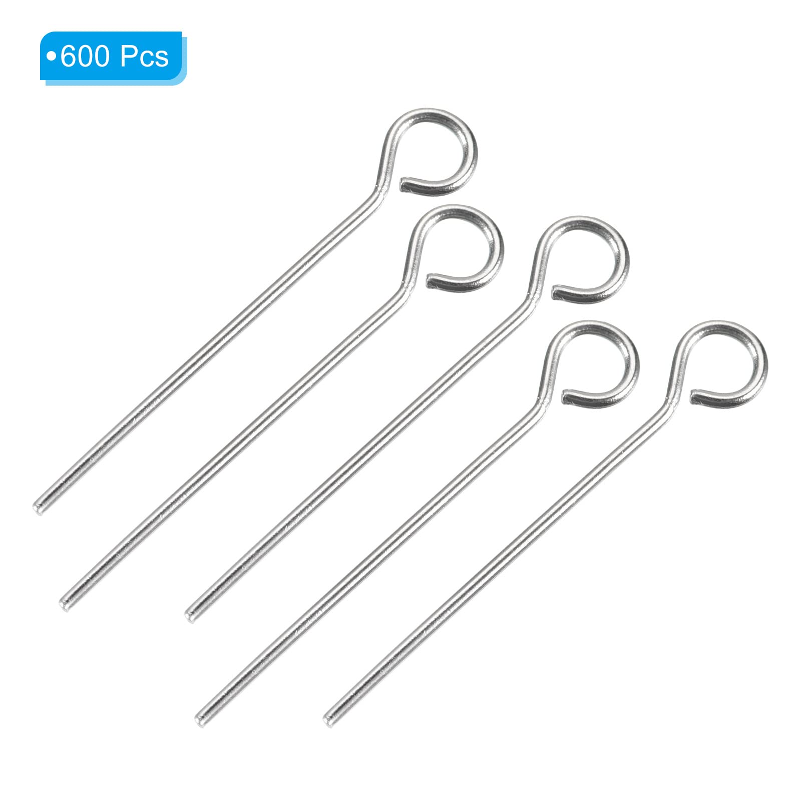 600Pcs 304 Stainless Steel Jewelry Eye Pins 20mm 22 Gauge Silver Open Eye Pins - DIY Jewelry Making Supplies for Necklaces, Bracelets, Earrings - Perfect for Crafting, Beading, and Handmade Jewelry Projects